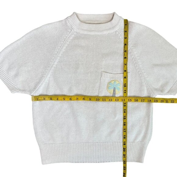 Vintage Jantzen Flamingo Palm Tree Sweater L – 80s Retro Pastel Summer Knit - Picture 8 of 10